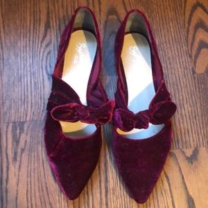 SEYCHELLES burgundy velvet pointy toe bow flats